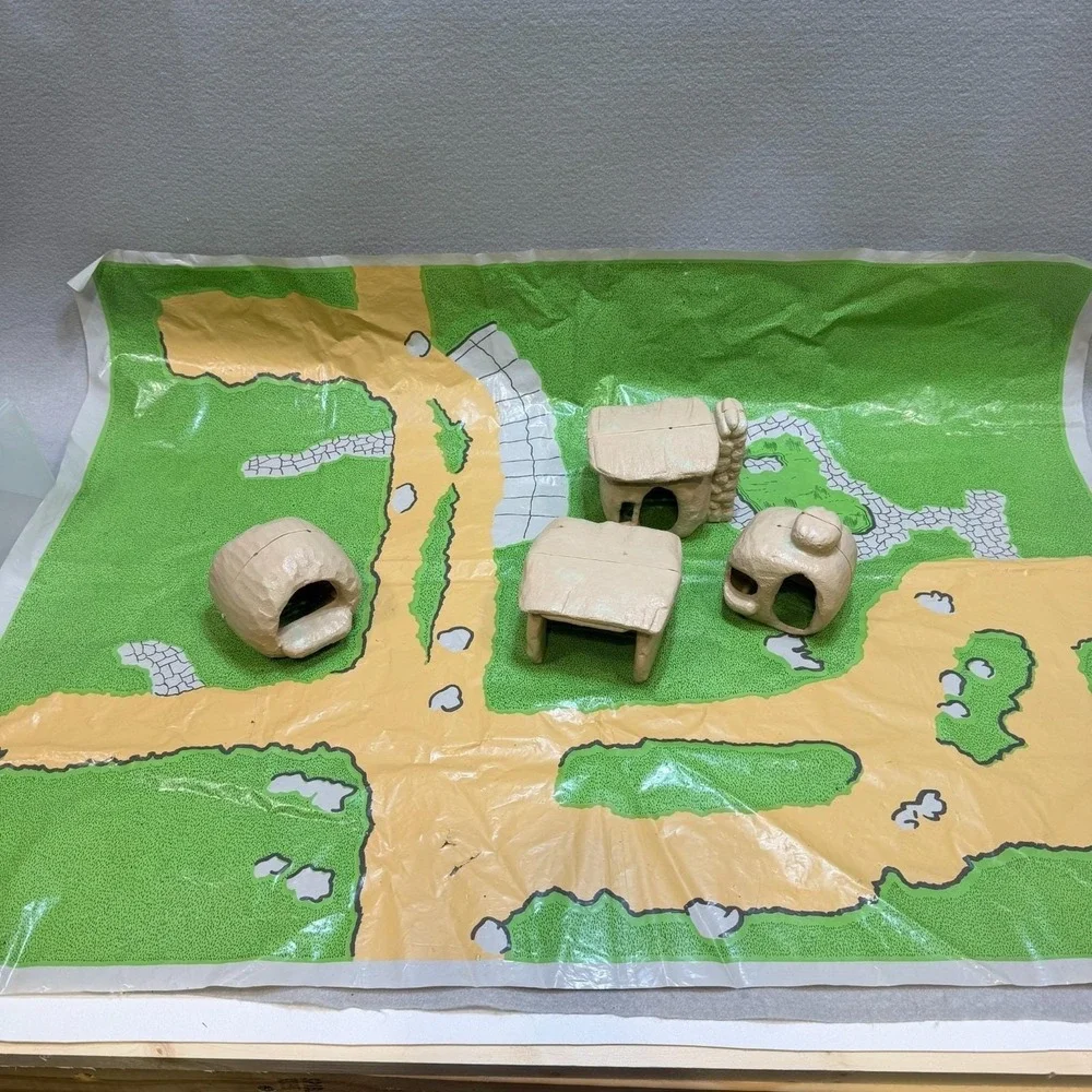 Vintage 1961 Flintstones Marx Playset Map Playmat & 4 Buildings Replacement Lot